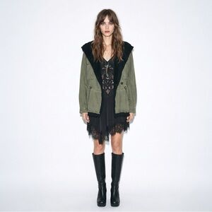 Free People Military Utility Jacket Green Hooded Drawstring XS